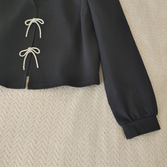 NWOT Women's Long Sleeve Top / sparkly-rhinestone bow accent. - Picture 5 of 15